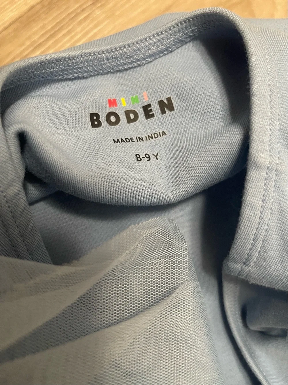 Mini Boden Light Blue Tulle Dress with Red Floral Embroidery